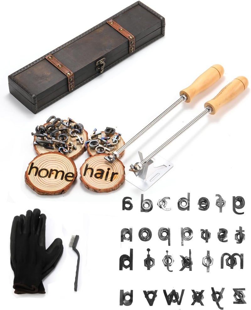 AIMOADO 26 Pcs 1" Lowercase Letters Branding Iron for Wood, Hats, Leather, Alphabet Branding Iron for BBQ Steak Bread & Personalized Gifts, with Wooden Box and 2 Handles (Lowercase Letter a-z) - Image 2